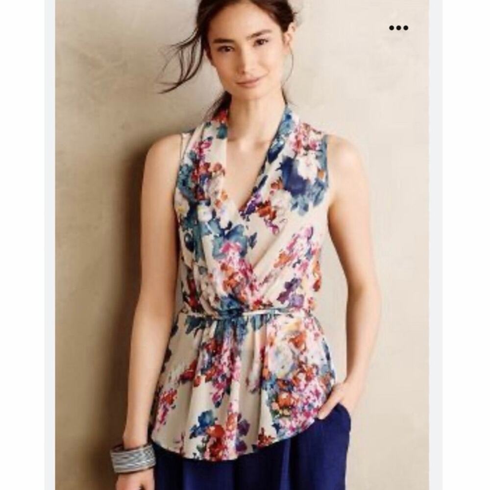 Anthropologie Sunday in Brooklyn Edria Floral Surplice Sleeveless Blouse Top M